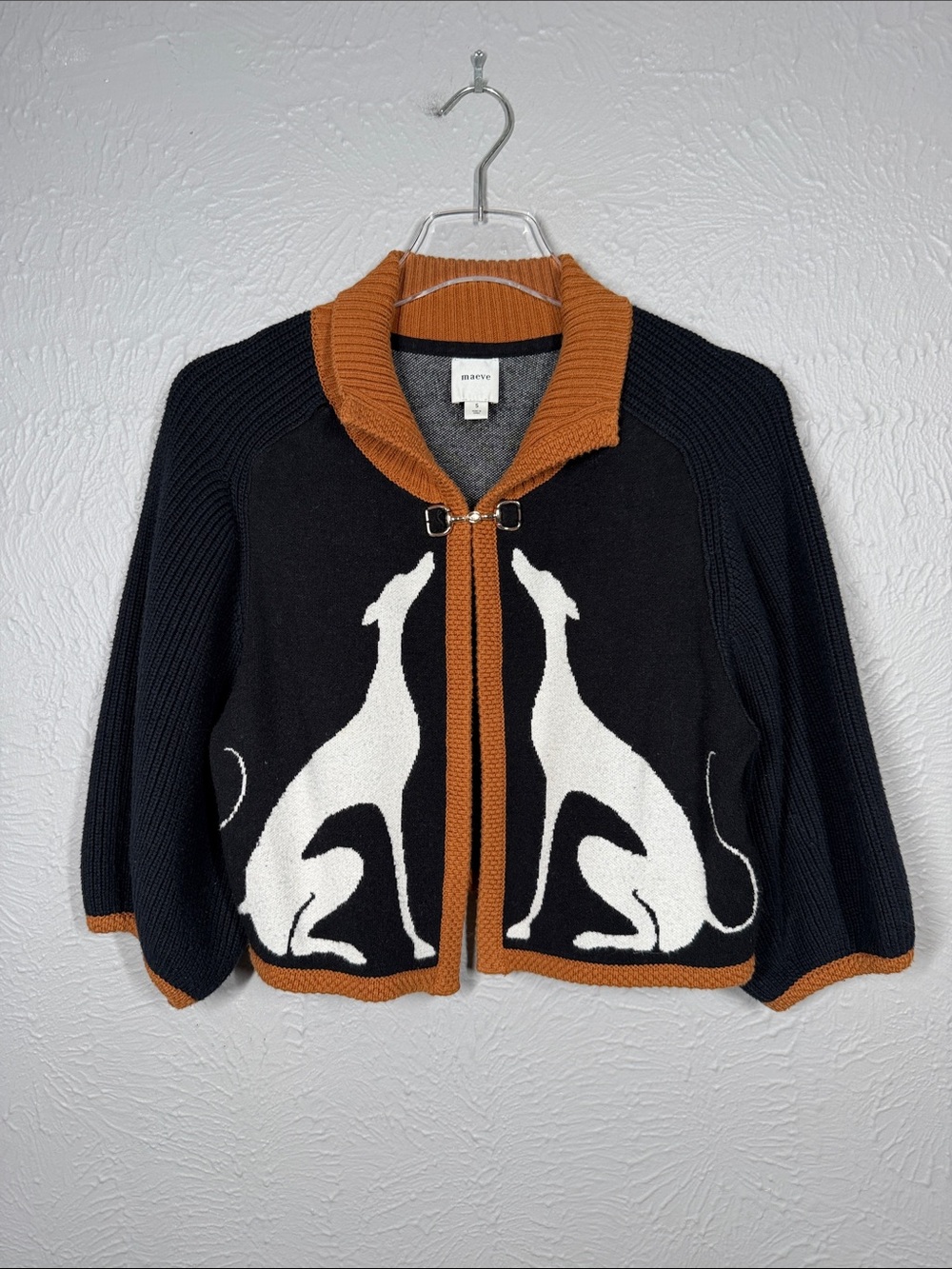 Maeve by Anthropologie Black & Rust Dog-Graphic Knit Cardigan Sweater Size Small - Picture 2 of 6
